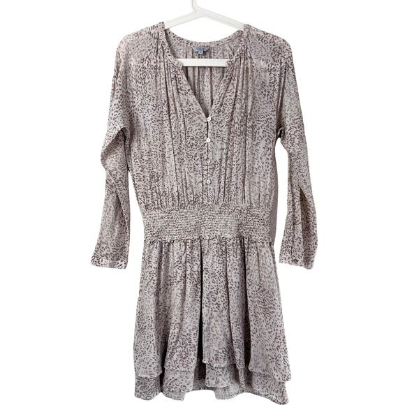 Rails Jasmine Tan Watercolor Leopard Mini Dress Womens Medium Smocked Waist Boho - Picture 2 of 10